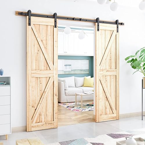 Miniatura 8 de SMARTSTANDARD Kit de herrajes para puerta corrediza de granero de doble puerta resistente de 14 pies, suave y silencioso, fácil de instalar, incluye