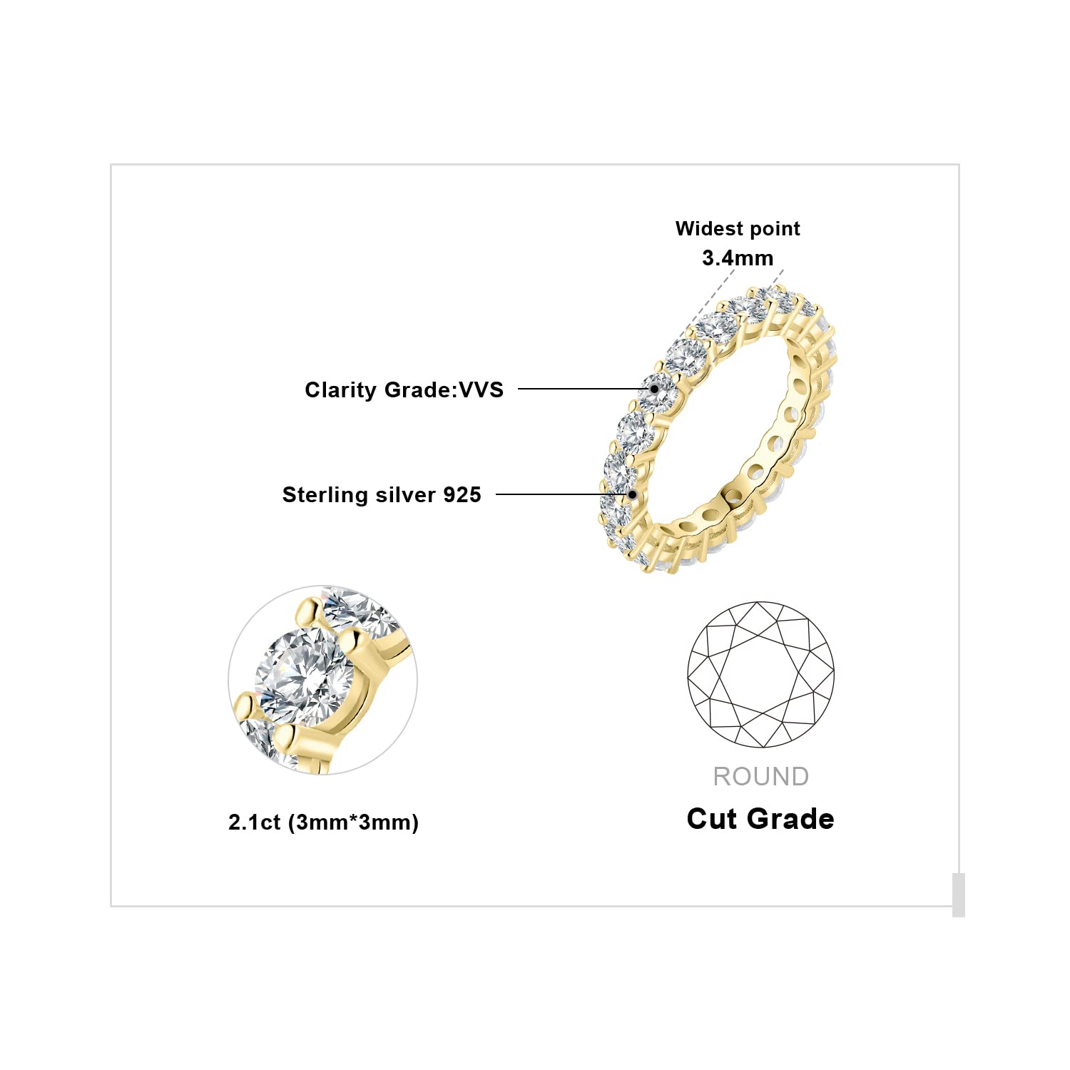 JewelryPalace Modeschmuck Klassisch Moissanite Stapelring Eternity Ring Damen Schmal, Hochzeitsringe Silber 925 Trauringe Eheringe, Vorsteckring Bandring, Frauen Schmuck mit Stein