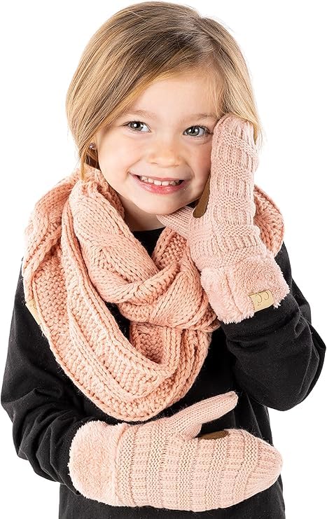 Funky Junque Matching 2 Pack Kids Scarf & Mitten Bundle - Indi Pink