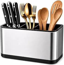 Porta Talheres Inox com 4 Divisórias, Drenagem Rápida, Antiferrugem, Organizador Compacto Premium para Pia