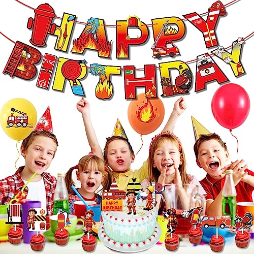 Image of Fire Truck Balloons Set for Kids,Party Decorations Kits 5 Year Olds Fire Truck Theme Birthday Party Supplies for Rescue Themed Decoration Firefighter Birthday Party Supplies