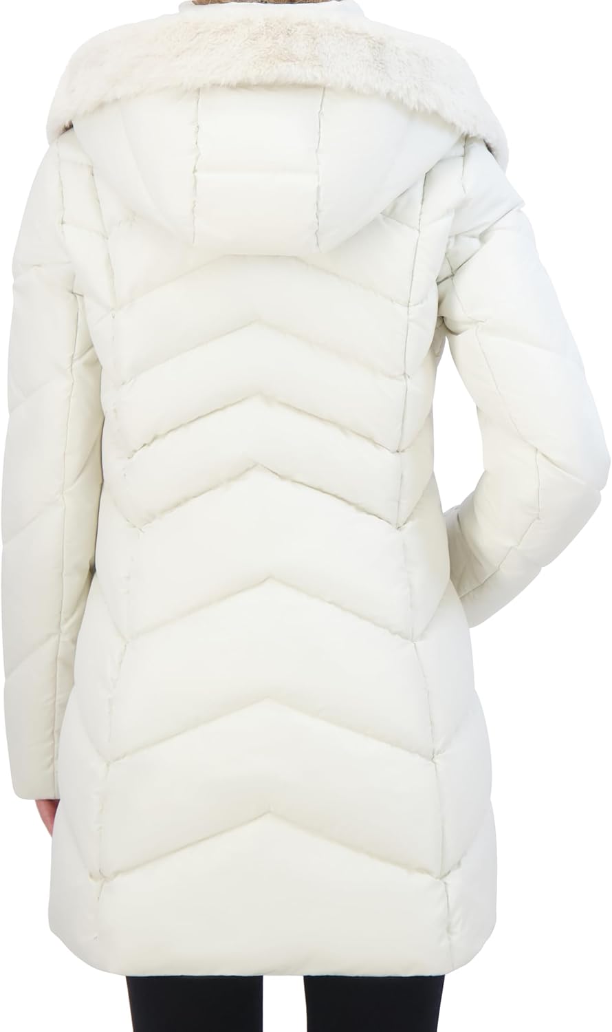 Laundry by Shelli Segal womens Puffer Coat With Bib Insert– Quilted Winter Jacket Faux Fur Hood Shirred Collar - Image 7