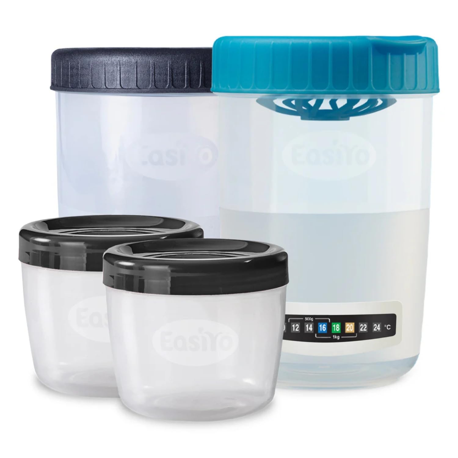 EasiYo Jar Set | 1 x 1kg Yogurt Jar, 1 x 1kg EasiPour Jar & 2 x 250g Lunchtaker Jars | BPA Free, Reusable & Dishwasher Safe