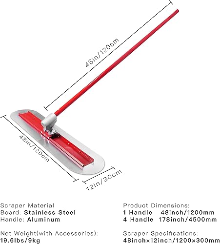 Miniatura 2 de Bull Float Kit de herramientas de flotador de hormigón de 48 x 12 pulgadas Fresno Kit de tablero de acero inoxidable de extremo redondo,