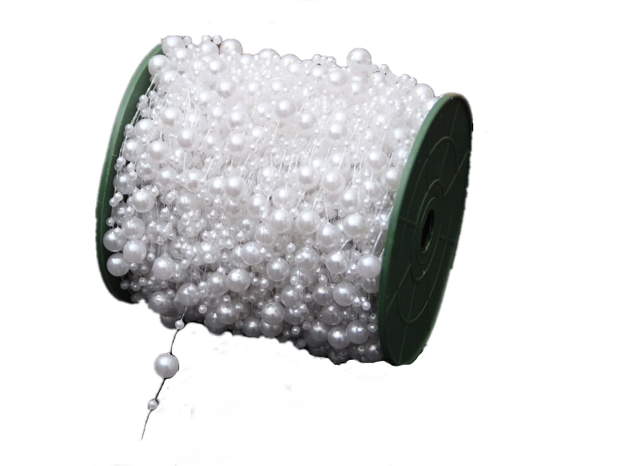 String Pearl Beads FJSM 100 Feet 8+3mm Roll Ivory Faux Pearls Beads Chain Artificial String Craft Pearls for DIY Garland Flowers Christmas Gift Wedding Party Decoration White