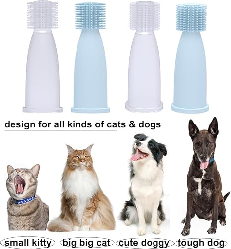 Miniatura 4 de KnocKconK Cepillo de dientes para gatos con mini cabeza suave, cepillo de dientes de dedo de 360 grado de silicona suave para mascotas, cepillo