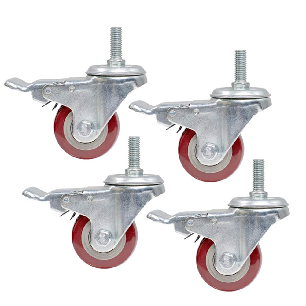 GYRAZXS 4 x Heavy-Duty PU Casters M12 Thread Stem 2.5" 63mm 300kg Capacity Swivel Silent Wheels with Brake for Furniture Office Chairs Hospital Equipment Scaffolding