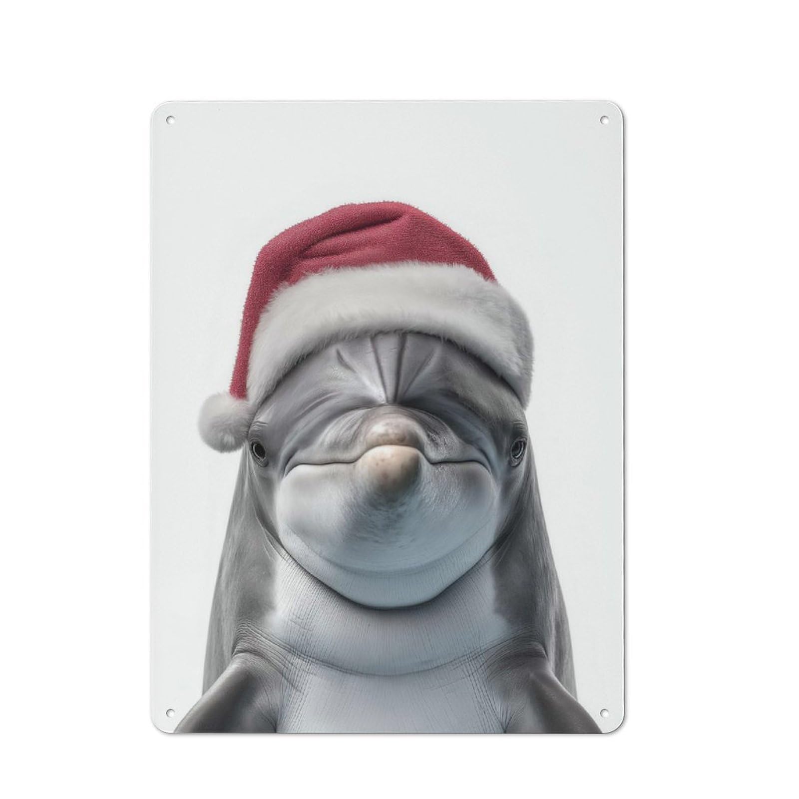 Christmas Dolphin Wearing A Santa Hat Kitchen Metal Sign 40x30cm, Country Style Kitchen Wall Decor for Restaurant, Kitchen, Counter Or Breakfast Nook