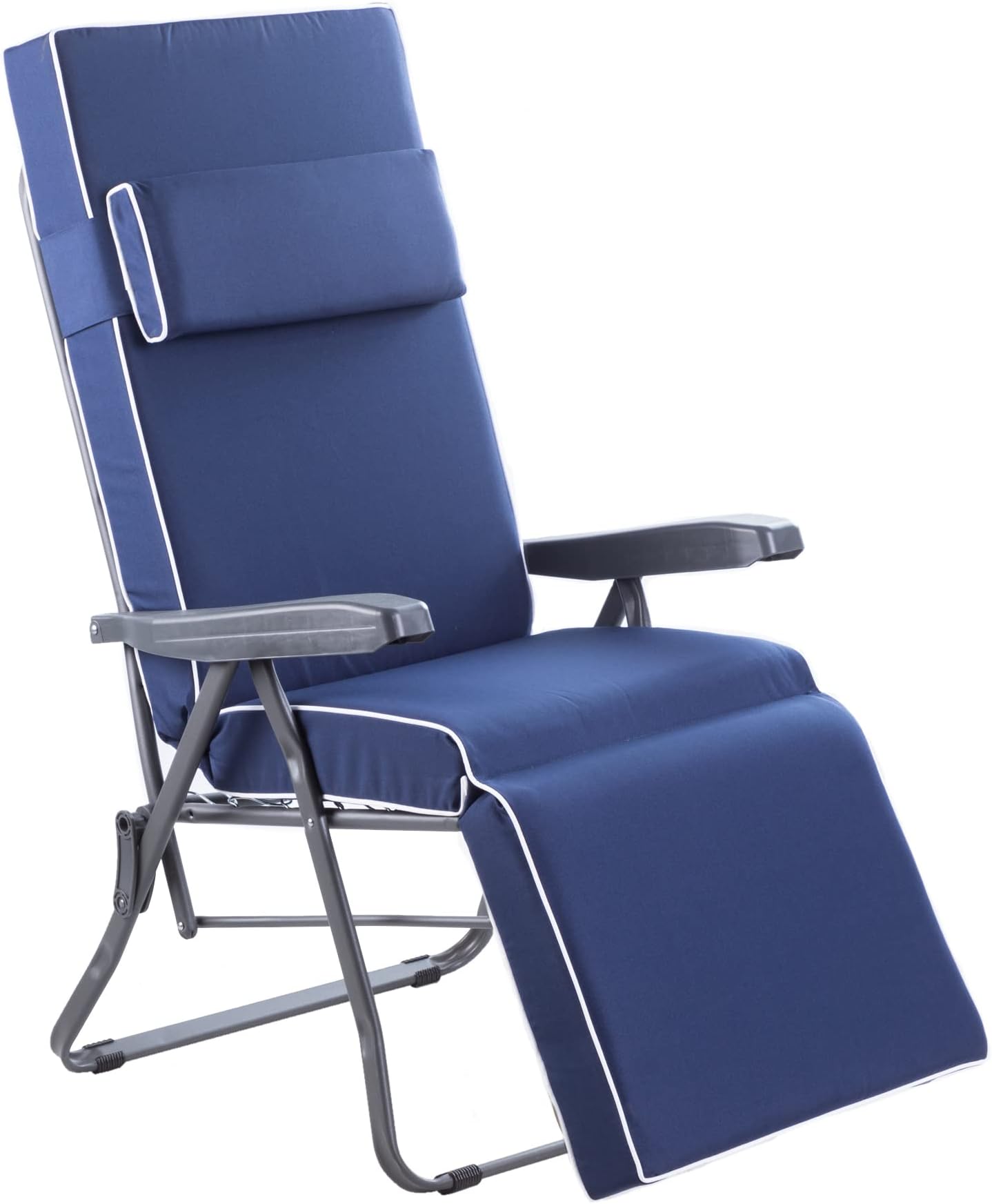 Garden Reclining Relaxer Chair in Charcoal with Luxury Cushion - Adjustable Multi Position, Foldable Frame with Luxury Cushion, Choice of Colours (Blue)
