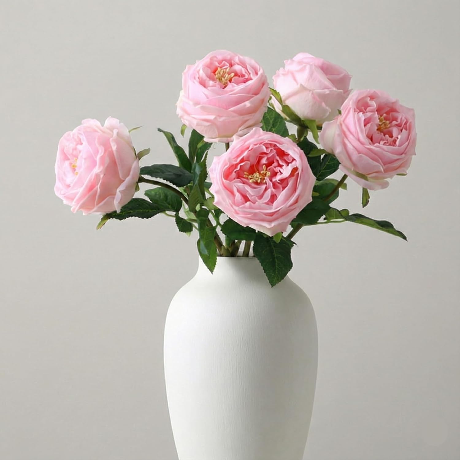 Real Touch Artificial Austin Roses – 5 Stems Luxury Faux Silk Roses with Moist Feel Petals, Full-Bloom Design for Home Décor, Wedding Centerpieces & Floral Arrangements(Purple)