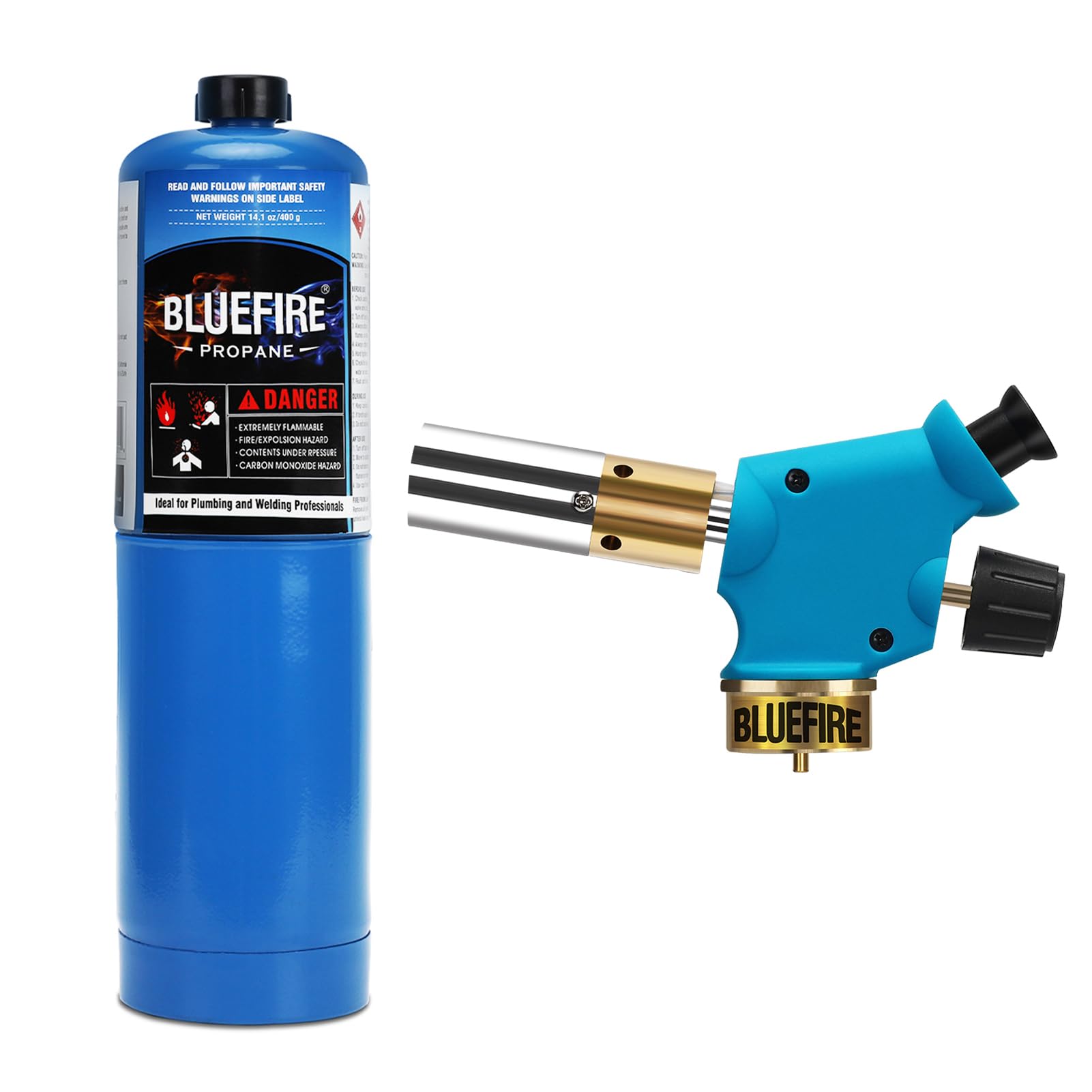 BLUEFIRE Handy Cyclone Torch Kit with Propane Cylinder Push Button Trigger Start Nozzle Head Fuel by Propane MAPP MAP PRO Gas Welding Soldering Brazing Cooking Glass Beads DIY
