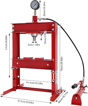 10-Ton Hydraulic Shop Press - H-Frame Benchtop Press, Height Adjustable Metalworkin Hydraulic Press w/Hydraulic Cylinder & Press Plate for Bending, Straightening, Pressing & Stamping