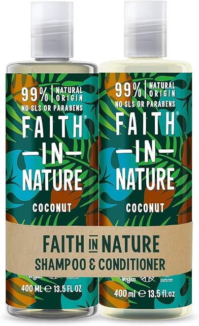 Faith In Nature Natural Coconut Shampoo and Conditioner Set, Hydrating, Vegan and Cruelty Free, No SLS or Parabens, For Normal to Dry Hair, 2 x 400 ml
