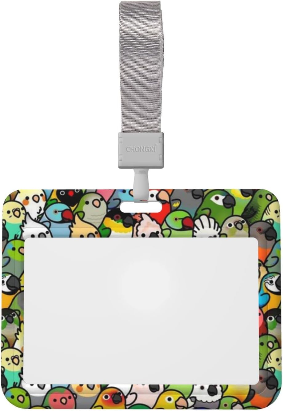 インコ Idカードホルダー 横型 パスケース Idカードケース 定期入れ ネームホルダー ネックストラップ かわいい 社員証 名札 レディース メンズ