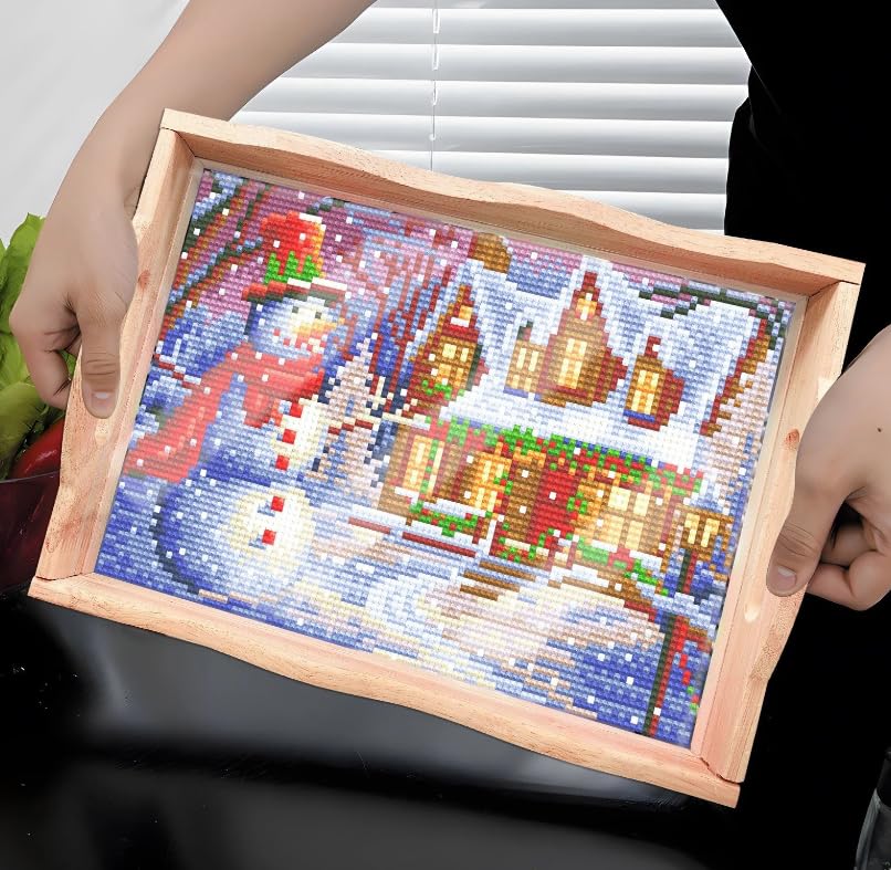 Syntego 5D DIY Christmas Snowman Tray Diamond Art Kit Crystal Rhinestone Wooden Tray Decoration 30cm x 20cm - Image 2