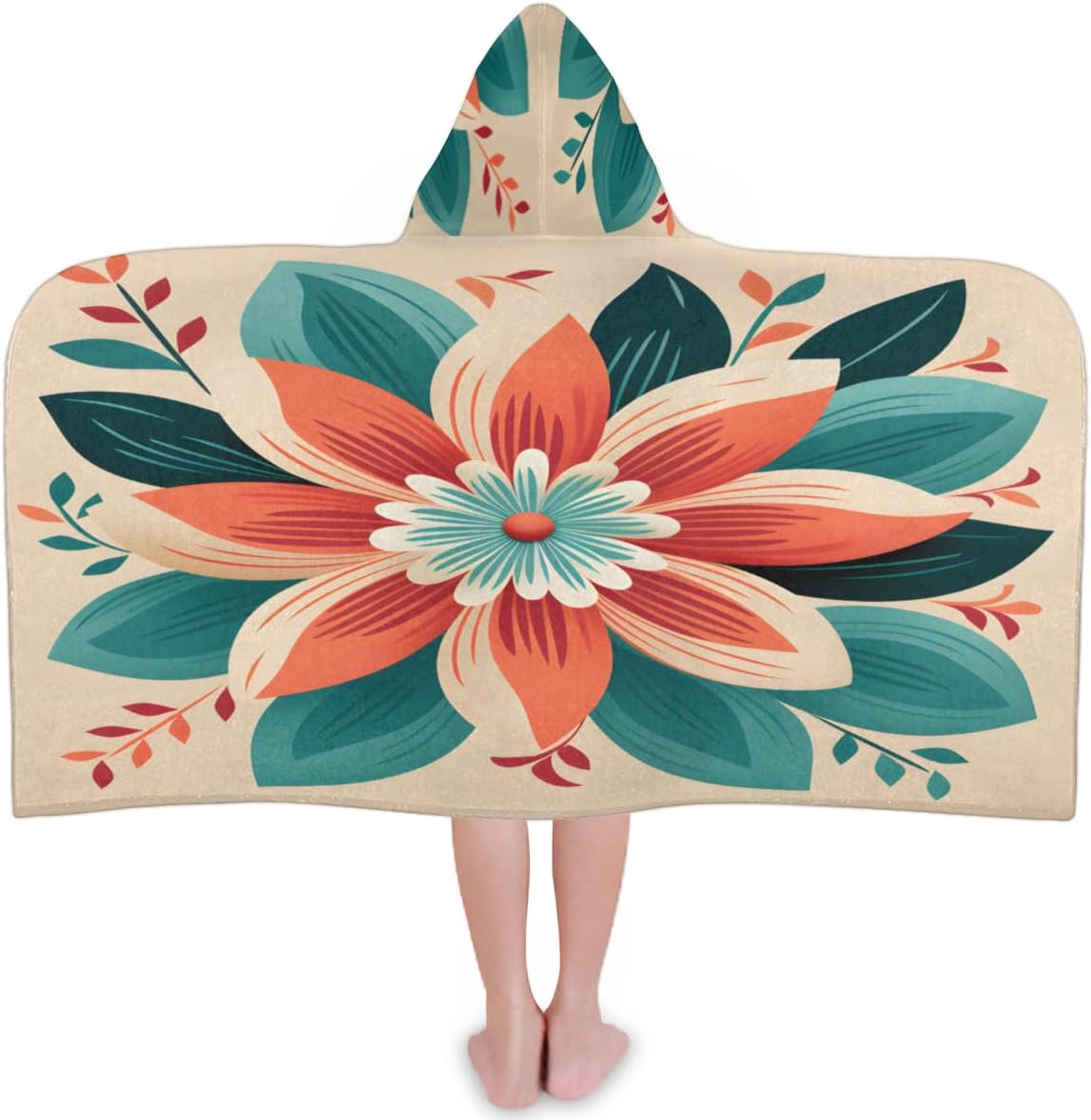 Pardick Kids Bath Towel Modern Lotuses Flower Beach Towel with Hood Pool Cover Up for Girls Boys Soft Absorbent Hooded Bath Towel Toddler Towels for Beach, Pool