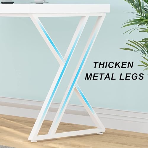 Miniatura 3 de LVB Moderno escritorio blanco para computadora, escritorio industrial largo para oficina en casa para estudiantes, escritorio de trabajo de estudio