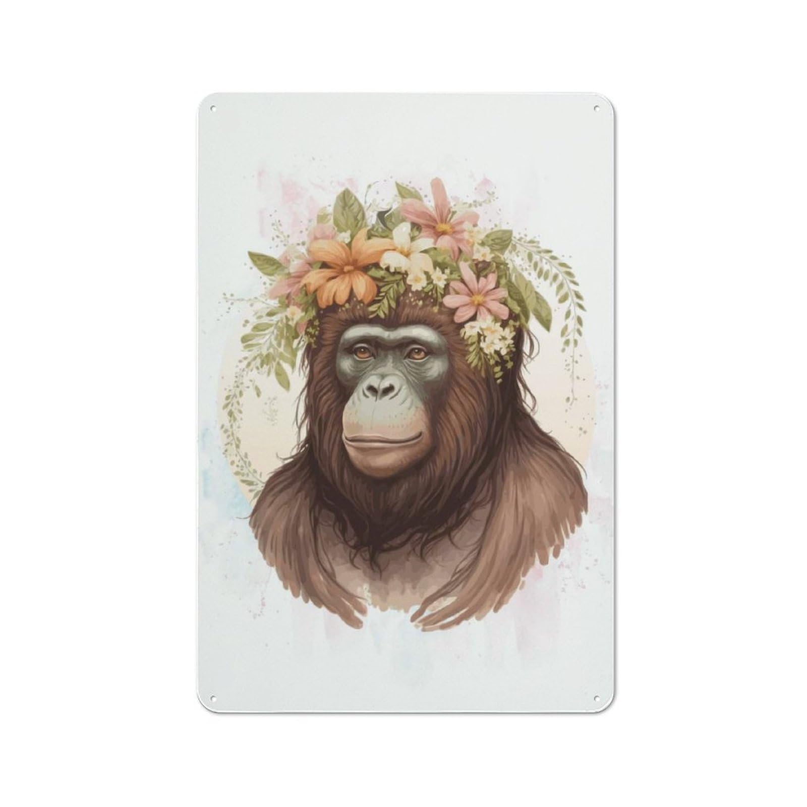 Junmoney Style-15 Watercolor Orangutan Art Retro-Style Tin Sign 30X20cm For Man Cave Or Games Room, A Metal Wall Feature For Games Rooms And Man Caves