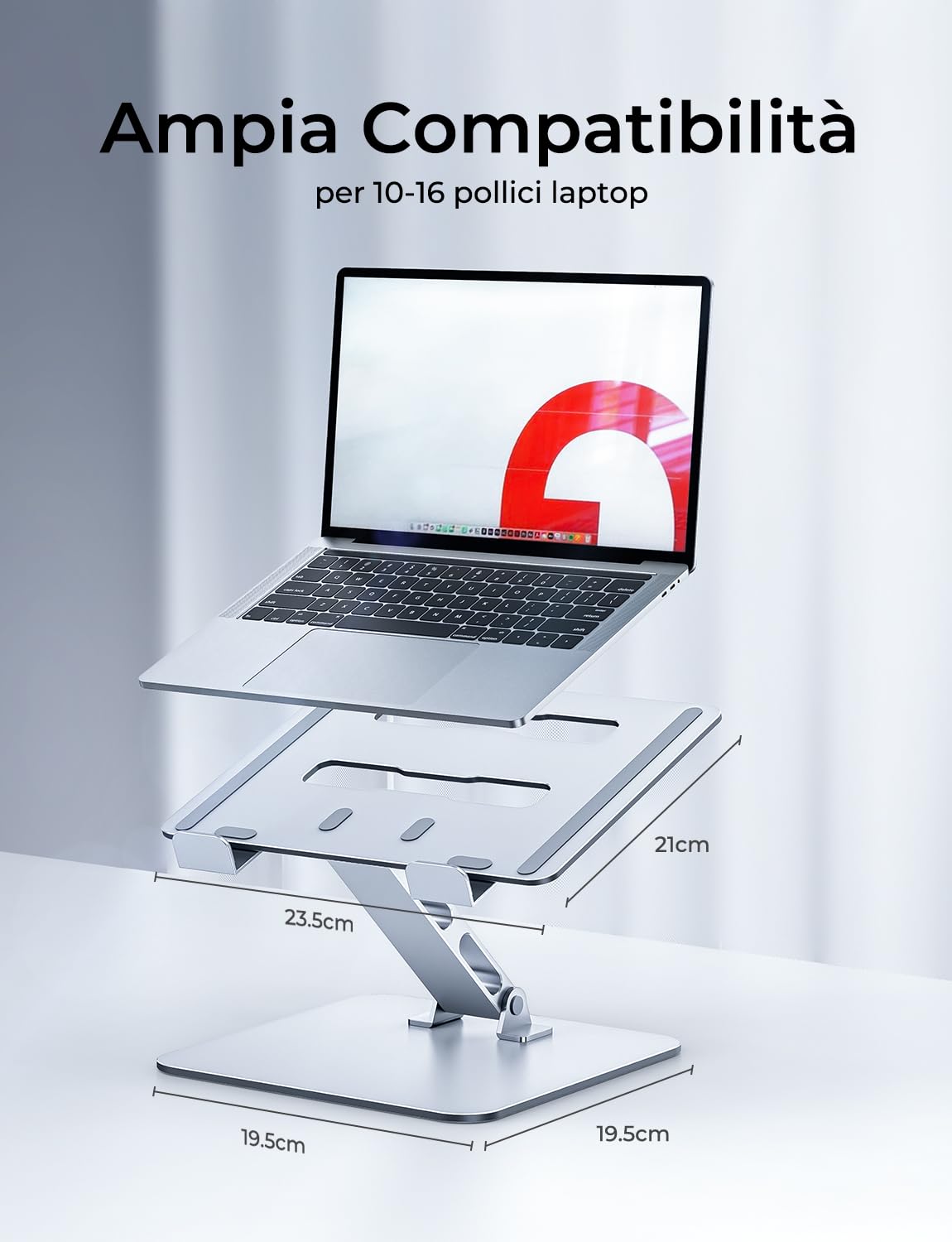 CIRYCASE Supporto PC Portatile Ergonomico, Altezza Regolabile Laptop Stand Alluminio Pieghevole, Raffreddamento Rialzo PC Scrivania Compatibile con MacBook Pro/Air, Cassetti Tastiera Laptop da 10-16"