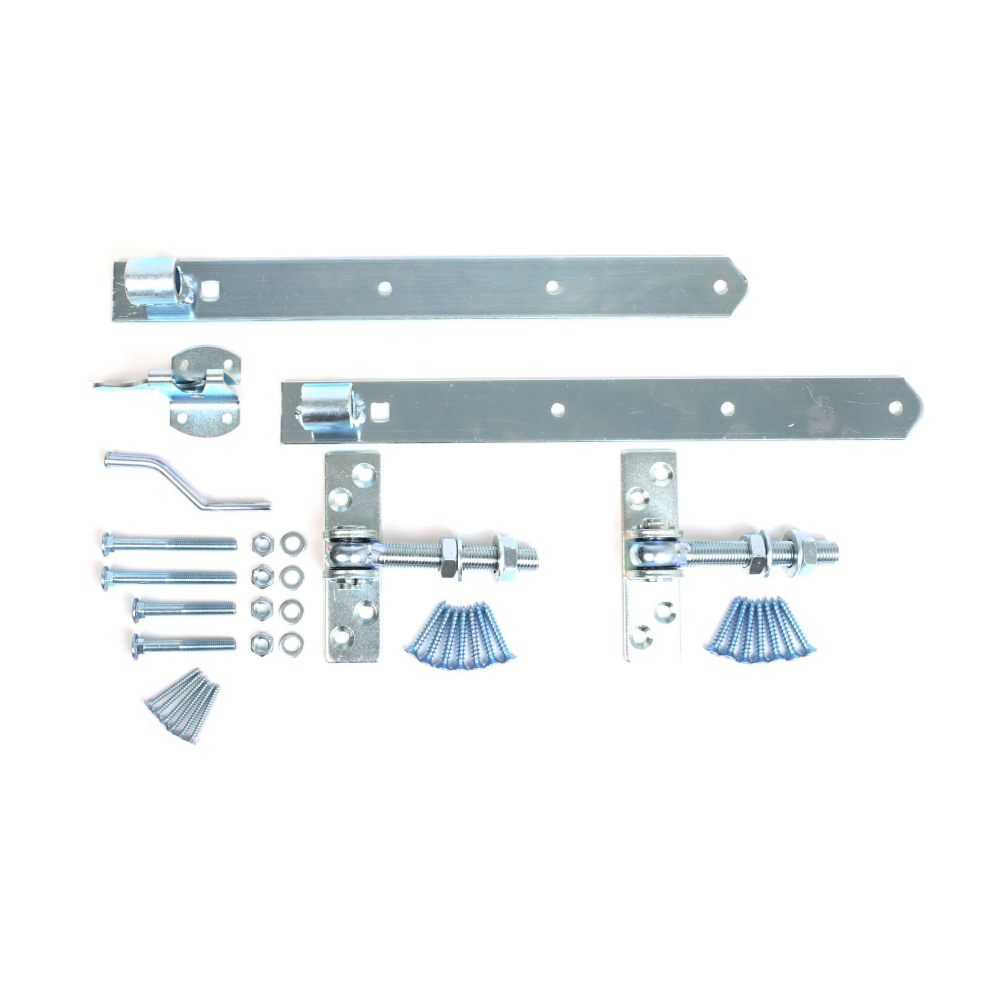 Torbeschlag Set verzinkt 400 mm verstellbare Ladenbänder mit Platten Gartentorfalle Stahl galvanisch verzinkt M16 für Gartentor Zaun Tor