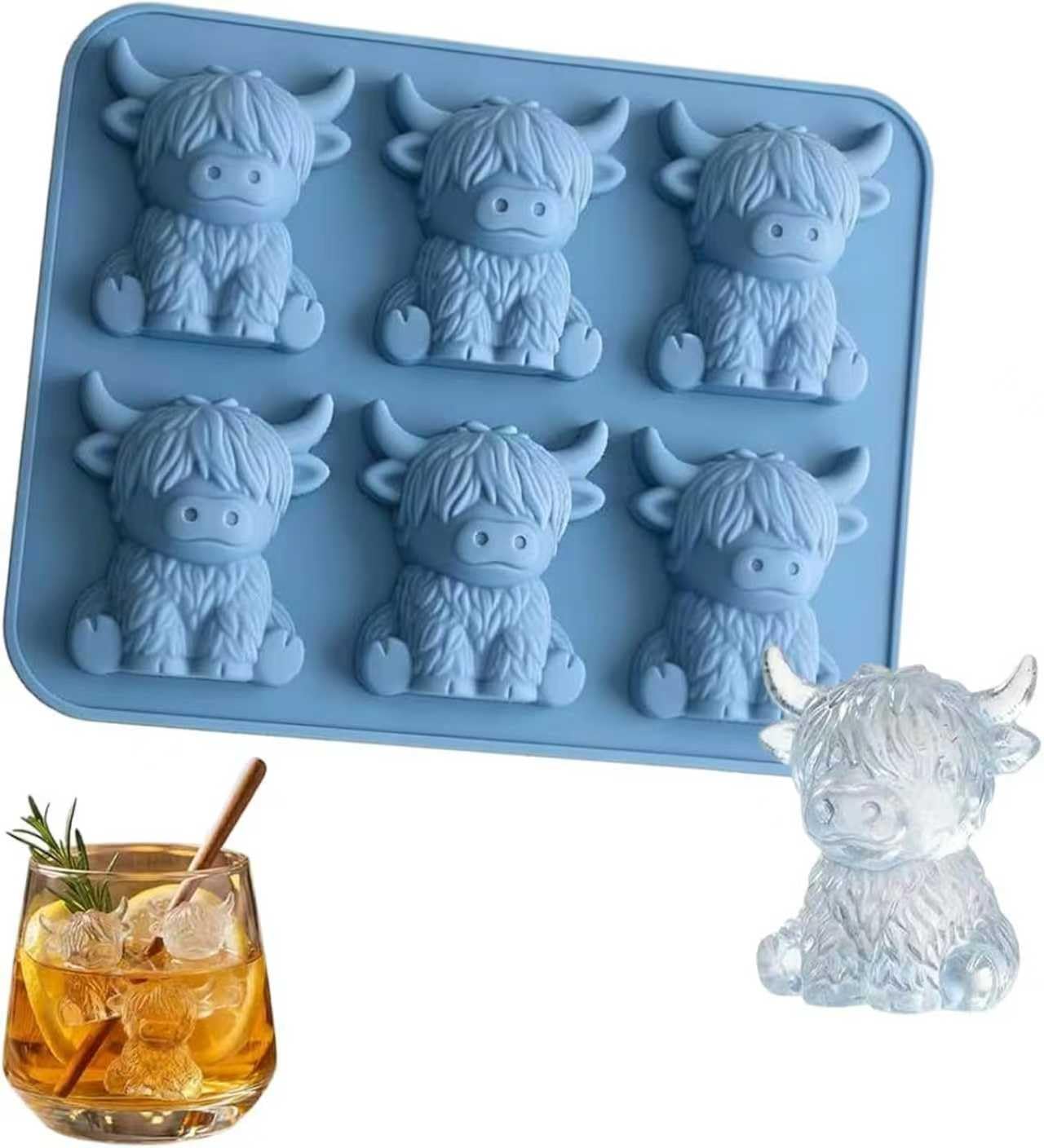 Mini bac à glaçons 3D en forme de vache des Highlands, moule à glaçons en silicone réutilisable pour whisky, cocktails et desserts