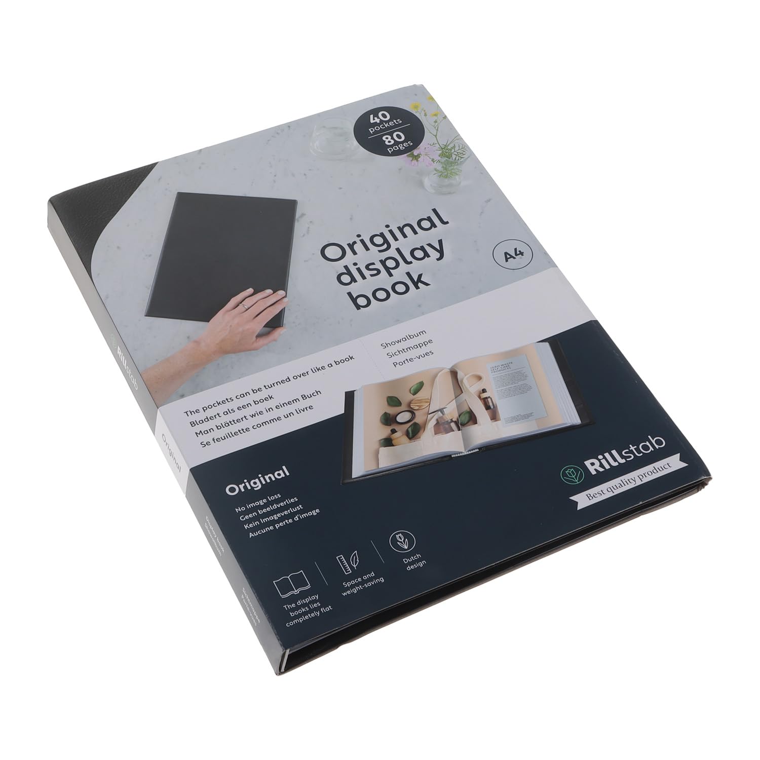 Rillstab A4 Presentation Display Book | 40 Pocket Portfolio Folder | Clear Polypropylene Sleeves | Lay-Flat Ring Binder Style | Ultra-Slim 2cm Portable Document Organiser | Black | 99444
