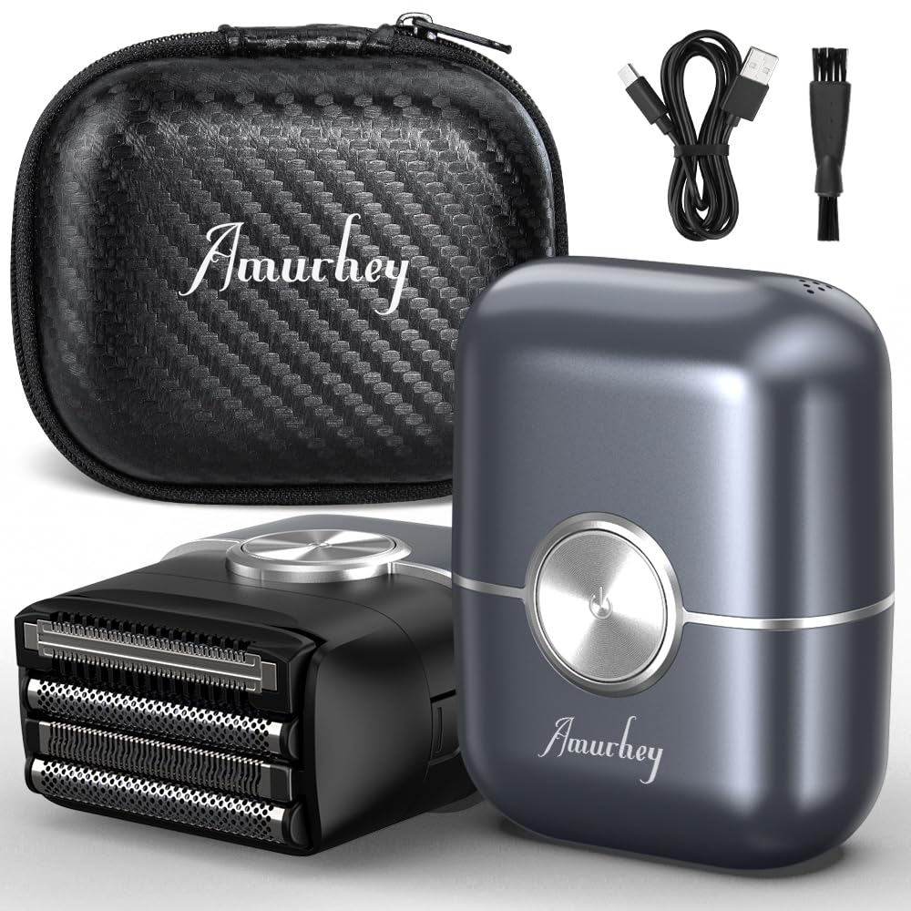 Mini Máquina de Afeitar Barba con Funda de viaje [2026 New] Afeitadora eléctrica íntima para hombre Húmedo y Seco, Afeitadoras eléctricas de láminas, 120 min de uso