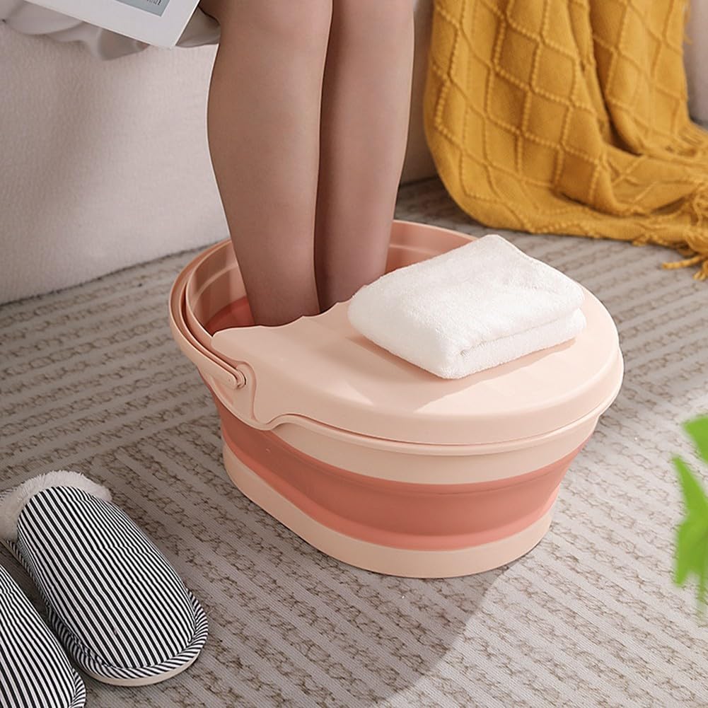 Cubo plegable para pies de bañera, cubo de masaje para pies de lavabo, cubo de baño de pies plegable, cubo de pedicura para bañera de masaje, para el hogar, spa, viajes al aire libre (rosa)