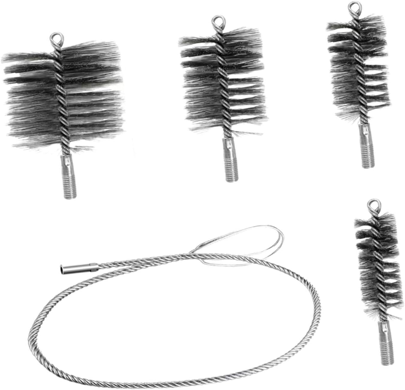 4X Chimney Cleaning Brushes Kit with 100cm (39.4 inch) Push Rod - Heavy Duty Steel Wire Brushes for Fireplaces, Boilers, Dryer Vents