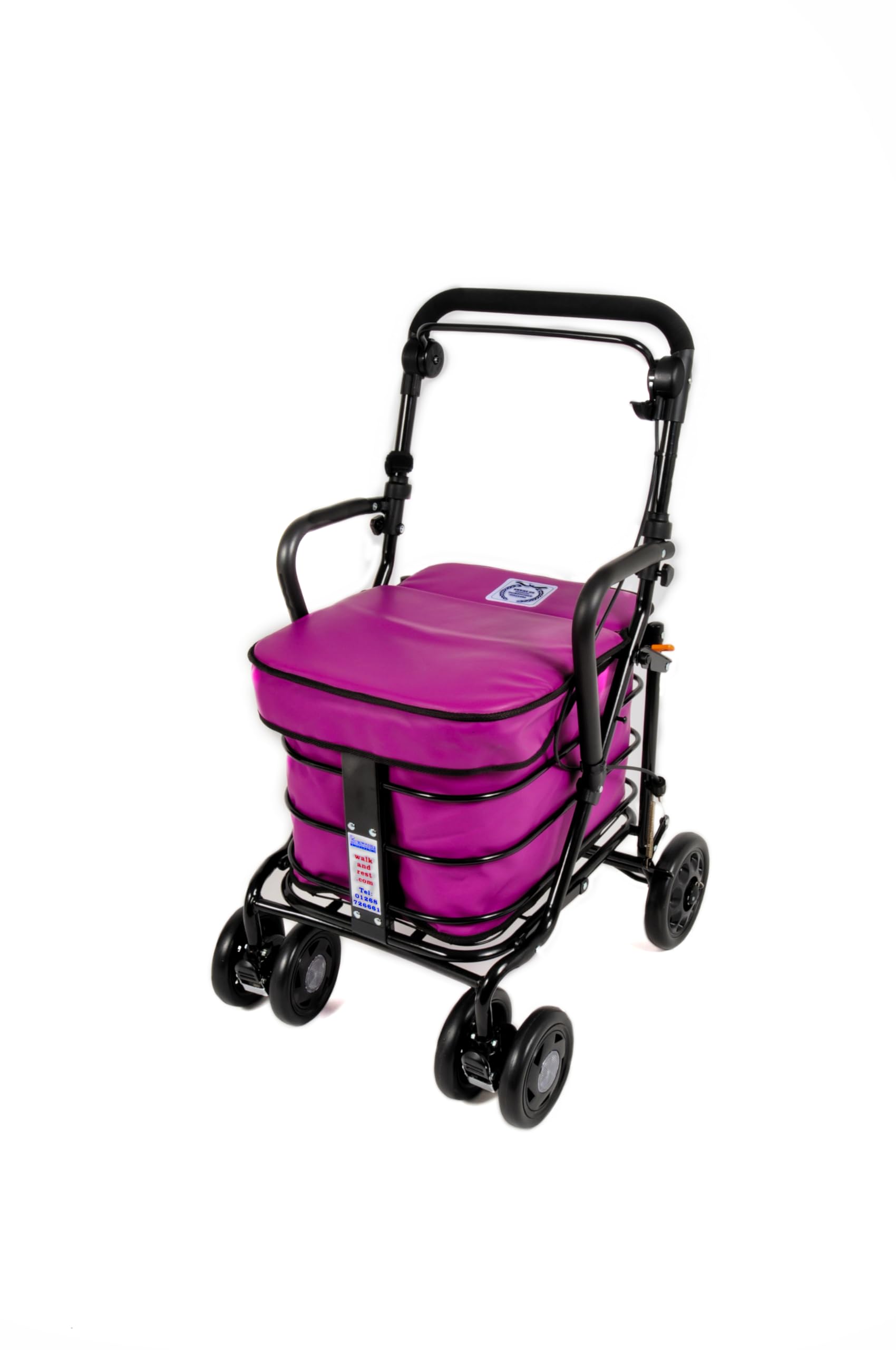 Prestige Walk and Rest Shopping Trolley with Seat & Armrest/Walking frame/Seated Mobility Trolley/Stroller/Walking Trolley (FULLY ASSEMBLED in UK READY TO USE!) BLACK EDITION (Purple)