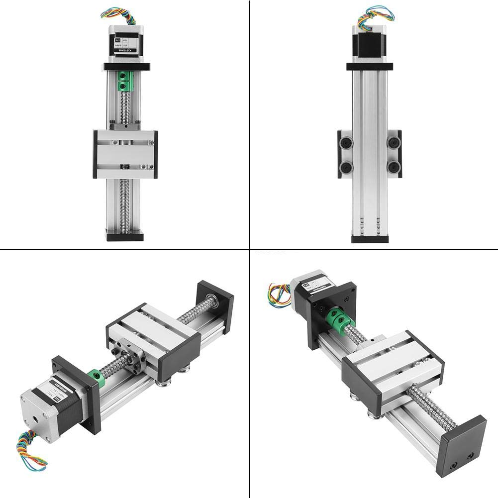 Akozon Tornillo de bola automático Lineal CNC Corredera de deslizamiento Actuador de etapa larga Guía Mesa deslizante Aluminio con motor paso a paso 100 mm Rango efectivo
