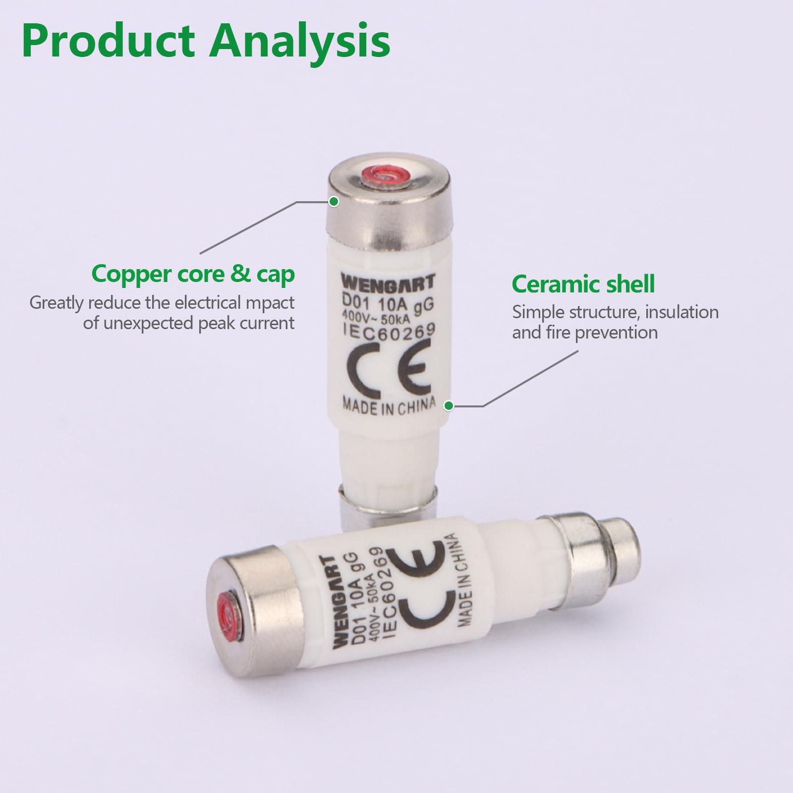 Wengart 10 Pezzi Fusibili a Bottiglia D01 E14,10A 400V AC / 250V DC,Tipo gG per Protezione Linea e Distribuzione, Ceramica di Alta Qualità,Ricambio per Quadri Elettrici Vecchi e Impianti Industriali