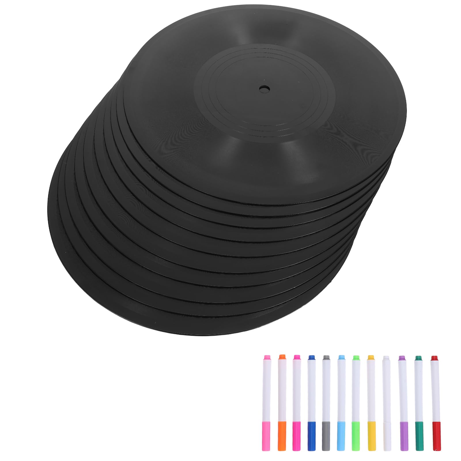 Toyvian Disco in Vinile Nero Decorativo in Plastica con Pennarelli per Personalizzazione e Appendibile, Stile Vintage per Decorazione Camera Musica e Famiglie
