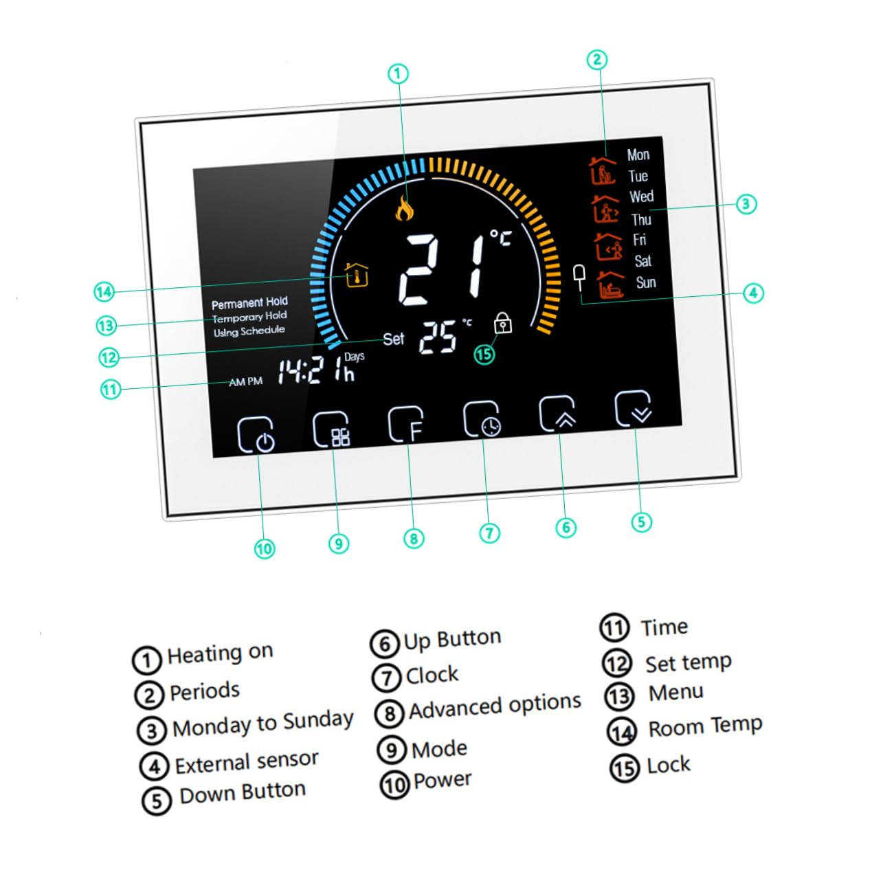 Operitacx Thermostate Für Heizung Smart Intelligenter Temperaturregler Für Zuhause Farb-LCD Mit Touchscreen Passend Kassetten Euro-runddosen Wandhöhe