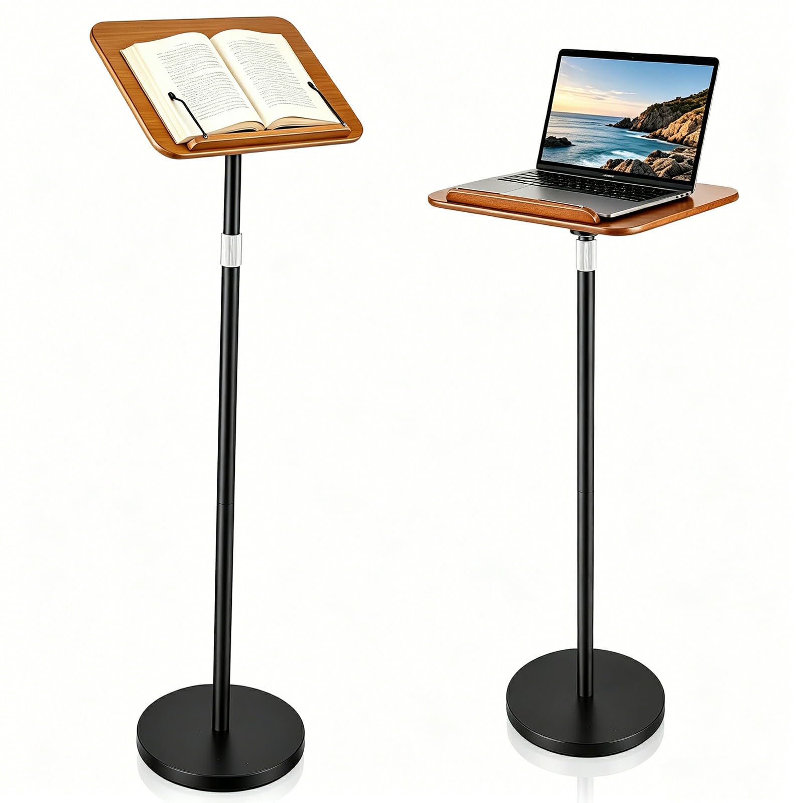 Lesebuchständer, anhebbarer Beistelltisch, Rednerpult mit Holzplatte, Stehpult Höhenverstellbar 86–132 cm, Notenständer Holz, Laptopständer, Buchständer für Lesen, Präsentation, Musik, Sofa und Bett