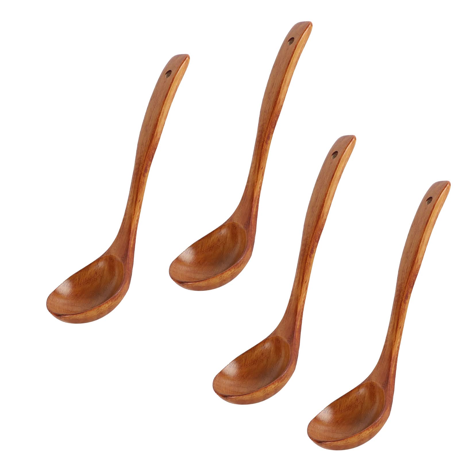 Cucharada de sopa de madera de mango largo de Kemu, cocina doméstica Cuchara de madera sin palanca de madera, cuchara de cocción de 9 ", cuchara de madera hecha a mano natural,4pcs