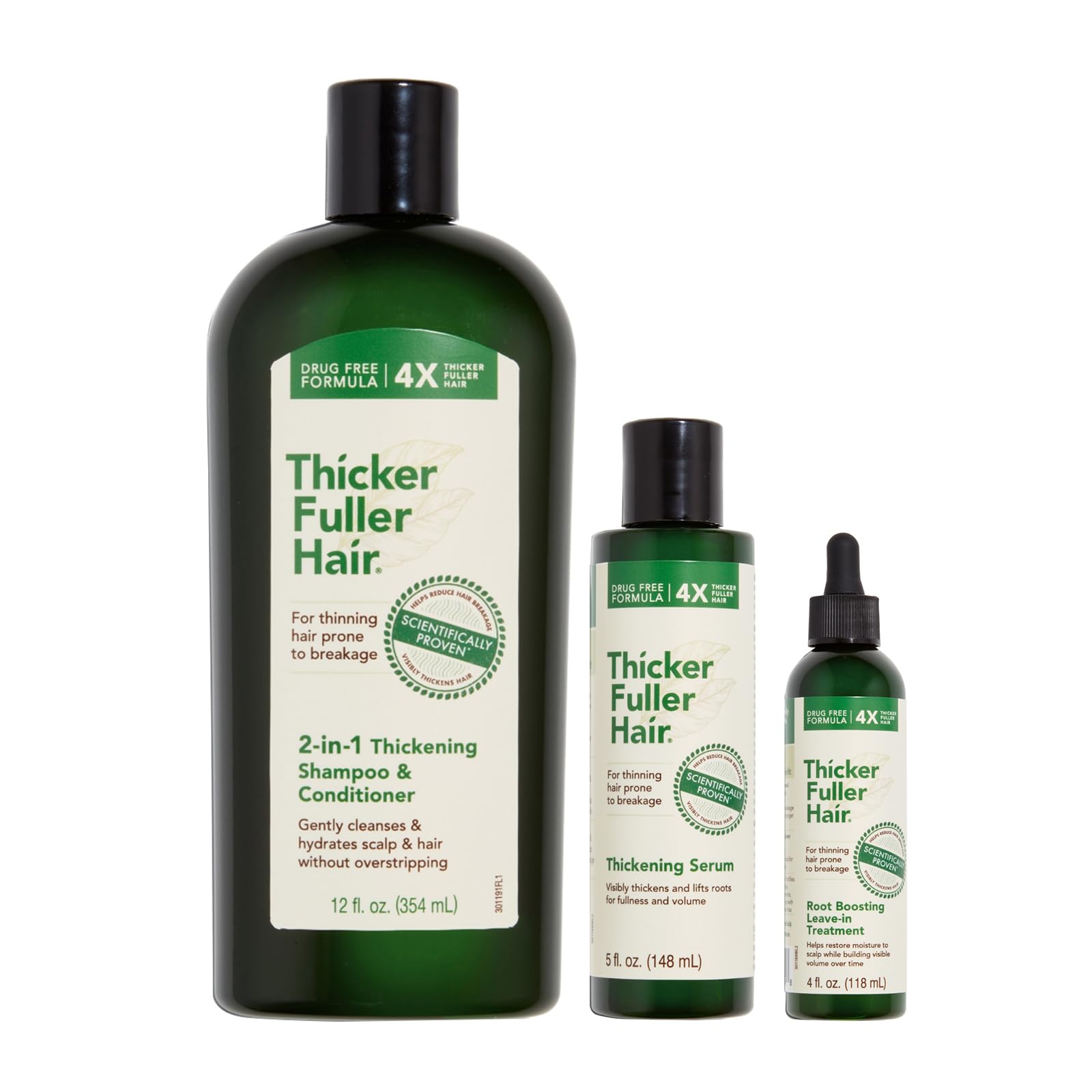Thicker Fuller Hair2-in-1 Thickening Shampoo and Conditioner - Root Boosting Leave-In Treatment - Hair Thickening Serum - Hydrating Shampoo with Aloe Leaf Juice - Fights Breakage - 2 pc