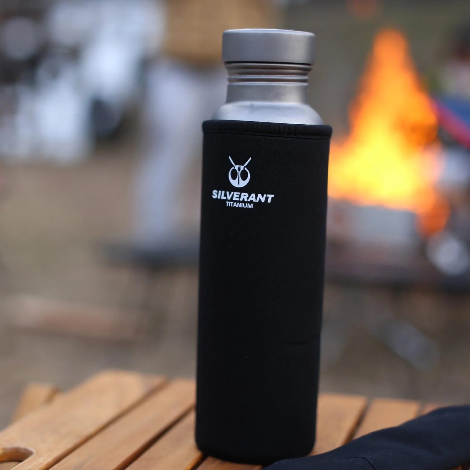 SILVERANT Botella de agua de titanio, ultraligera para camping, botella de hidratación para senderismo al aire libre (500 ml, redonda)