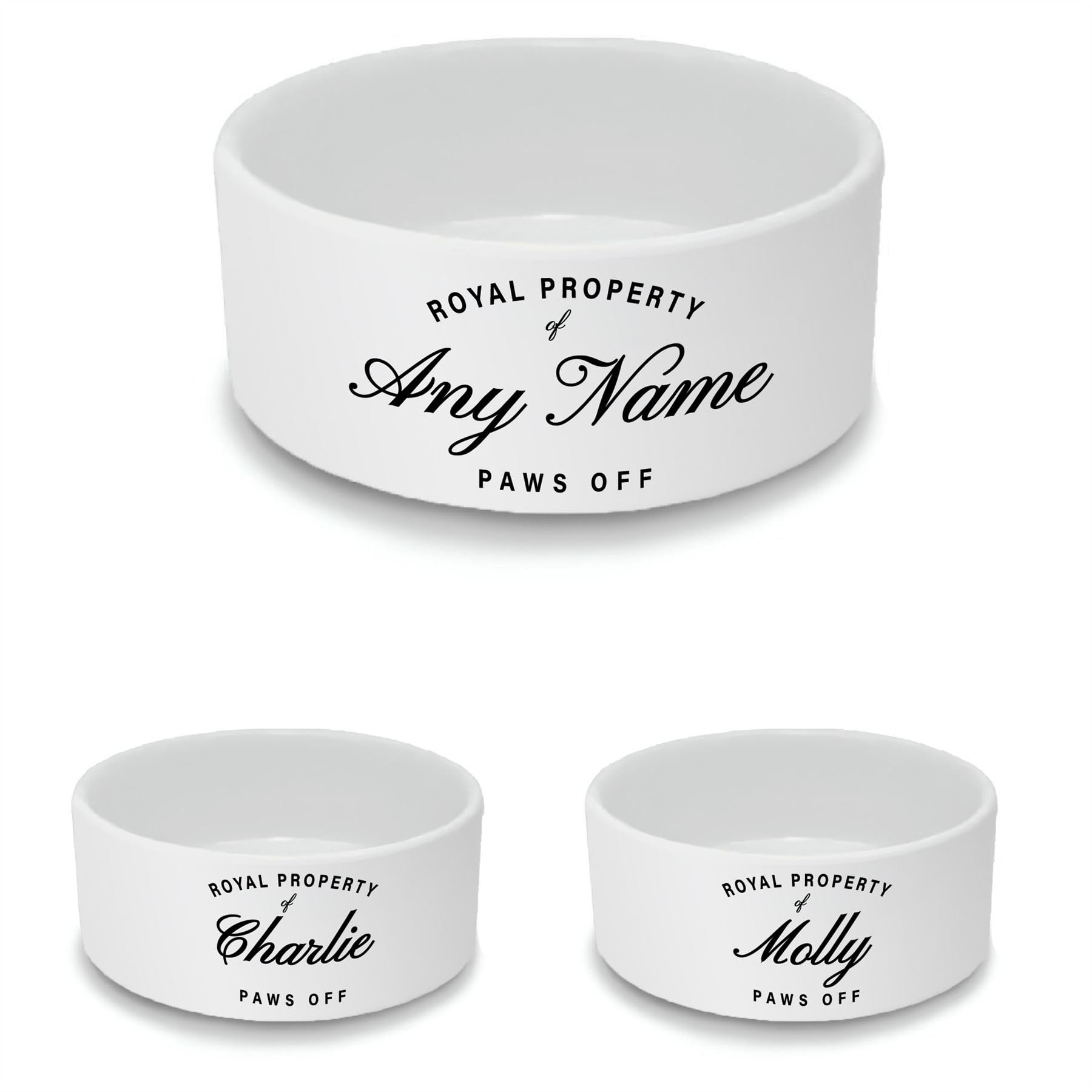 Personalised Ceramic Pet Bowl - Small White Pet Food Dish with Royal Property Design - Custom Name Pet Bowl 13cm Wide x 5.5cm Deep - Ideal For Cats, Small Dogs, Rabbits