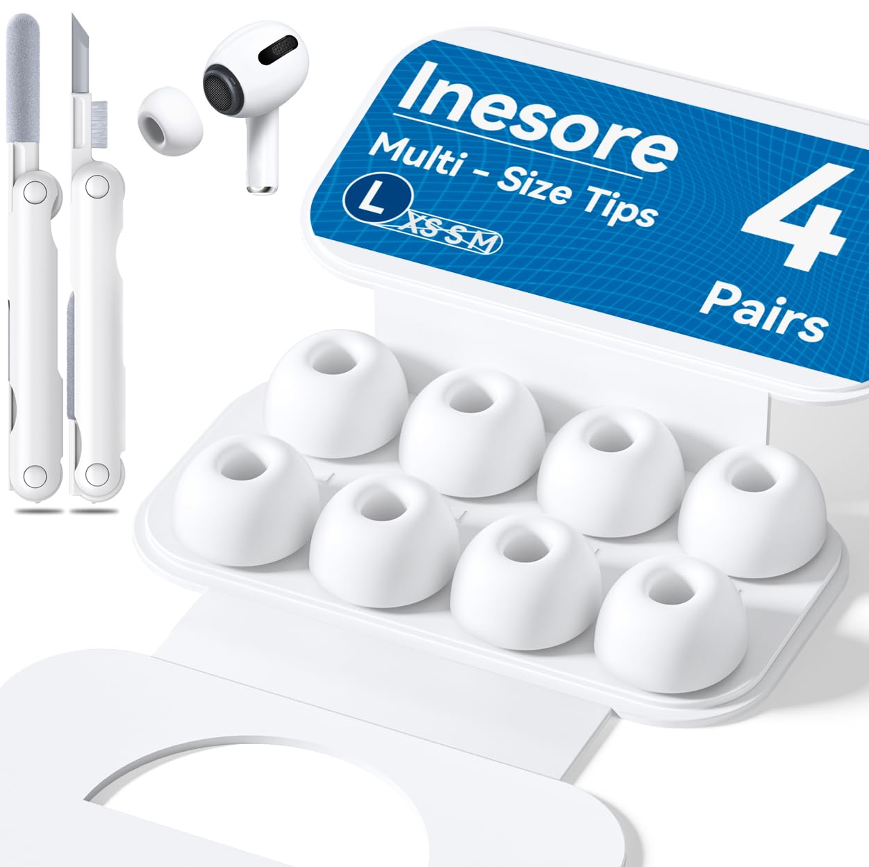 Replacement Ear Tips for AirPods Pro 2nd/1st Generation with Portable Storage Box & Cleaner Pen,Noise Reduction Holewith & Built-in dust Guard Screen,Silicone Ear Tips -L/Size 4 Pairs