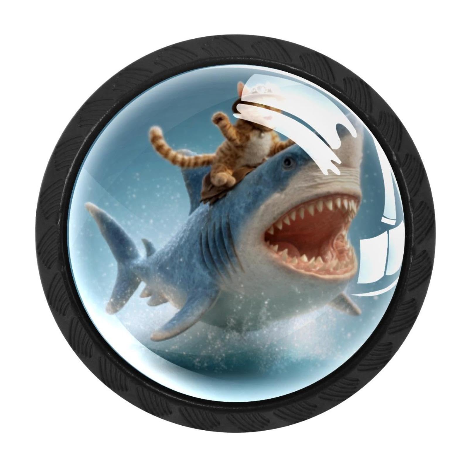CHENZZZZ 4 Pack Funny Cat Riding Shark Ocean Drawer Knob Cabinet Hardware