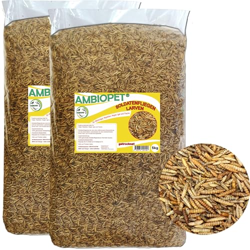 ZooMenu 10kg (5+5) Hermetia - Schwarze Soldatenfliegenlarven getrocknetes Naturfutter für Vögel Reptilien und Teichfische