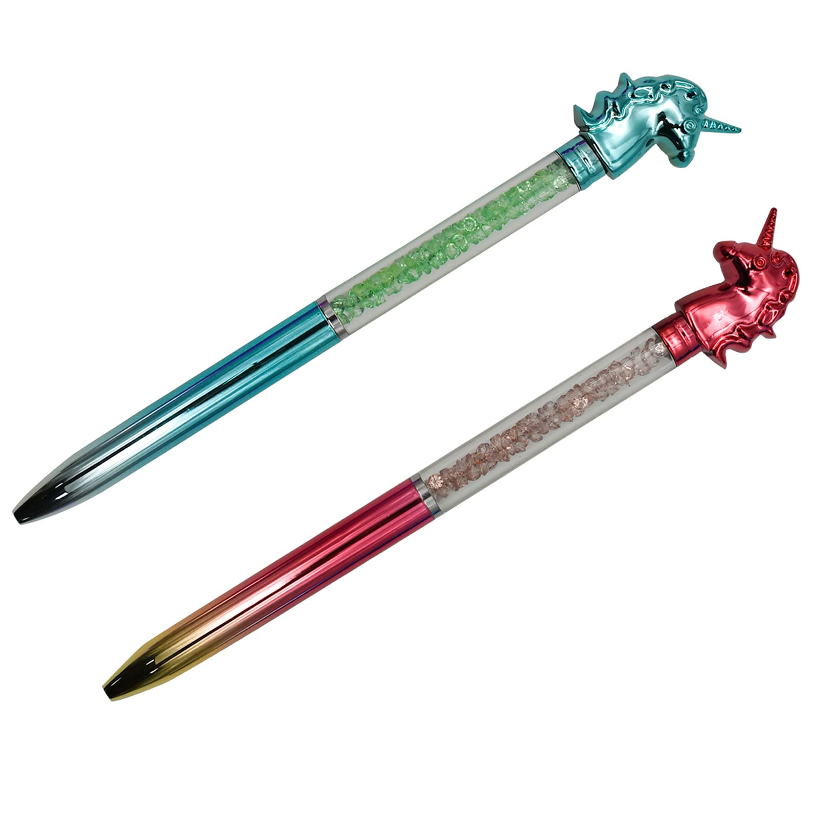 Maydahui Einziehbarer Einhorn-Kugelschreiber, bunte Kristalle, glitzernd, Treibsand-Stift, Tierstift, schwarze Tinte, für Mädchen, Schule, Büro, 12 Stück