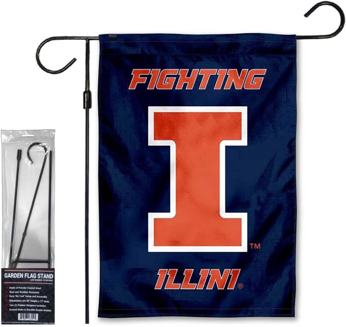 Illinois Fighting Illini Garden Banner Flag with Stand Pole Holder