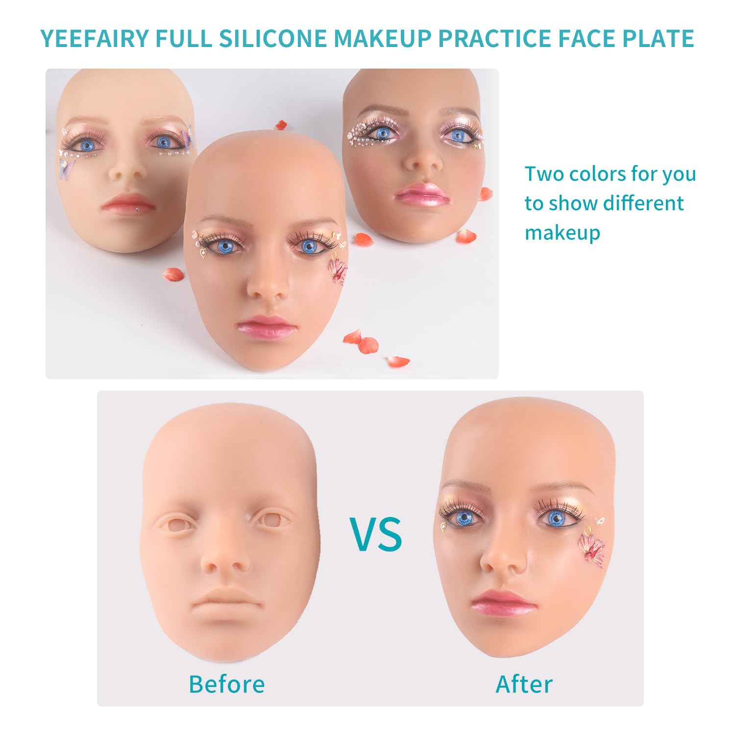 Makeup Practice Face Board 3D Reusable Silicone Mannequin Eye Face Kit Practice Skin with 2 Pairs of Realistic Eyeballs for Tattoo Artists Beauty Beginner (Natural)