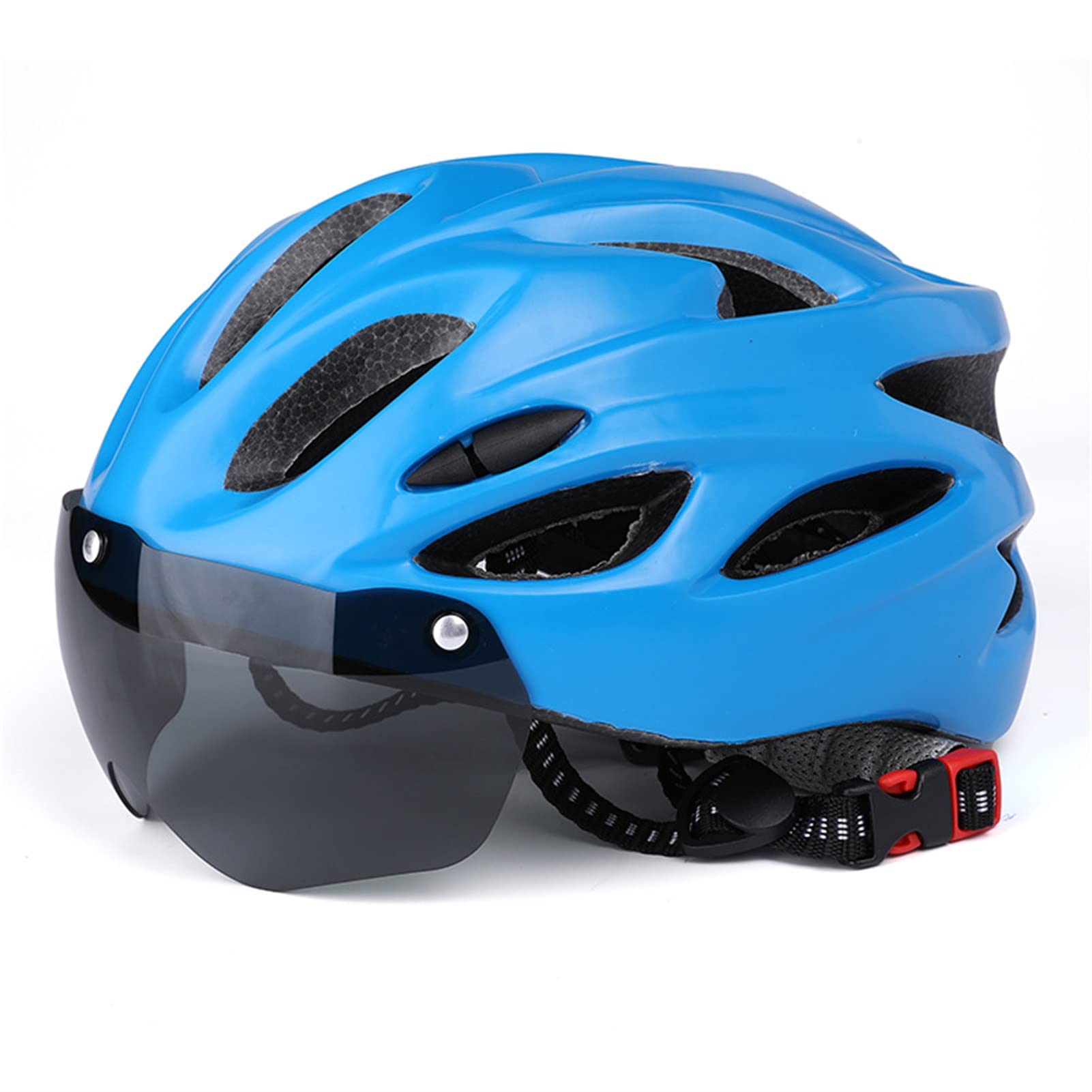 Prevessel Rennradhelm, Stoßfest, Sicherheitsschnalle, Fahrradhelm mit Schutzbrille für Radrennen, EPS, PC, Anwendbar für Erwachsene (Blau) : 