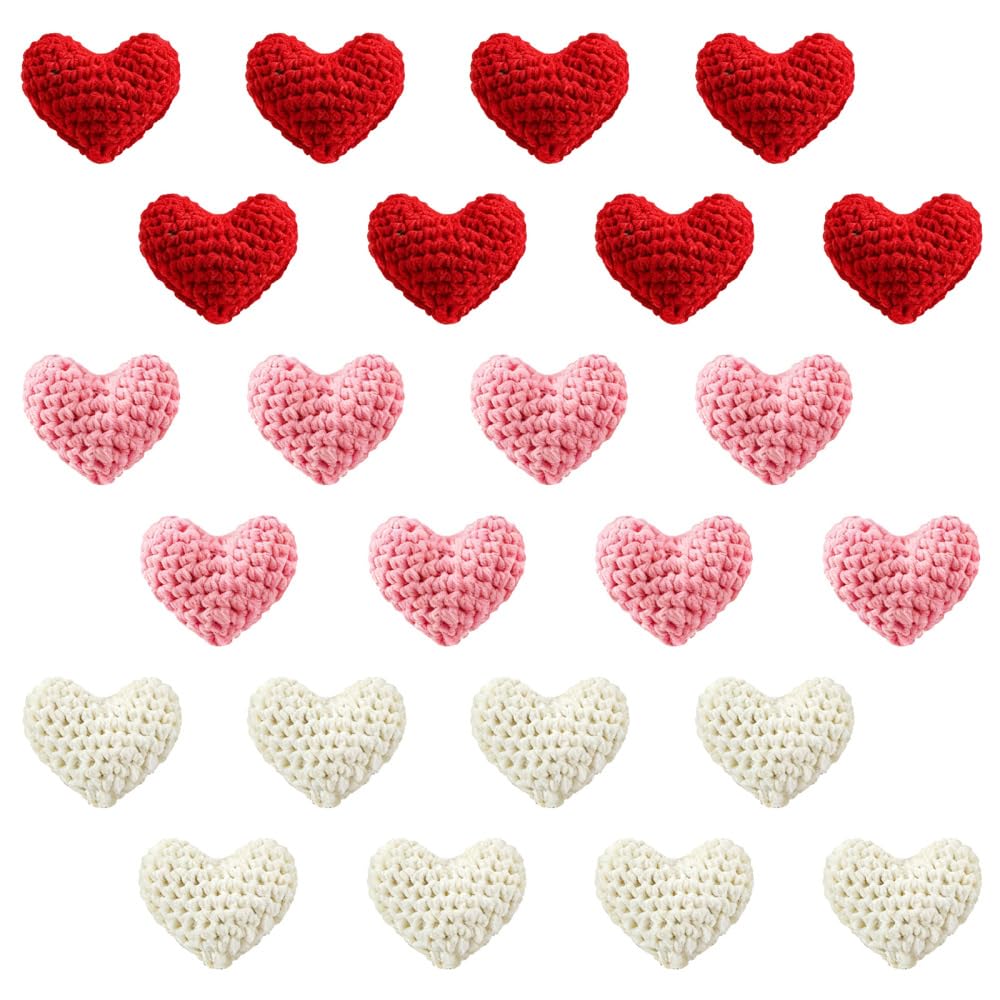 Mini Crochet Hearts, 24/36Pcs Valentine's Day Heart Ornaments Knitted Crochet Heart Tree Ornament for Sweet Presents Wedding Party Romantic Home Accents