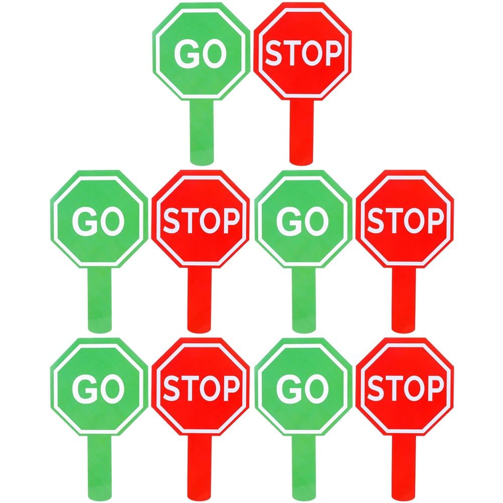 Hrippy 10 Pcs Double Sided Warning Paddle, Handheld Traffic Sign for Classroom Teacher and Student Interaction