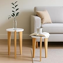 Heartily Beautiful Wooden Stool – Set of 2 | 14 + 17.4 Inch Height | Multipurpose 3-Leg Side Table, Small Table, Plant Stand for Living Room in Home or Office (Height 17.4 + 14 Inch)