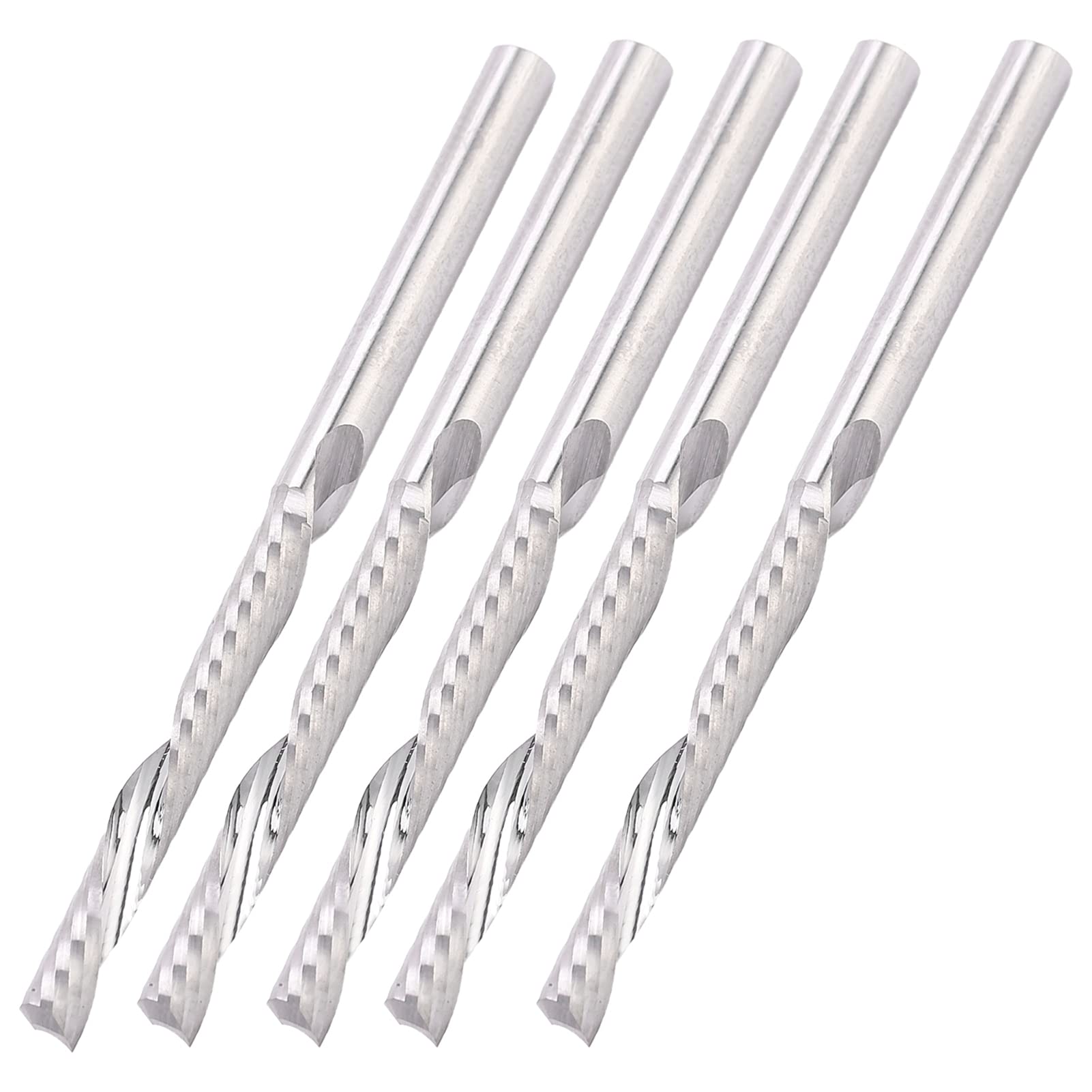 Pojedyncze młyny końcowe fletu 5 - pakiet | 3,175 mm Shank Tungsten stalowy noża | Wysoka twardość dla drewna / aluminium / plastiku | Polerowany lusterka, długość cięcia 25 mm